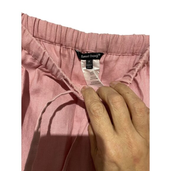 Samuel Dong Women's Loose Fit Elastic Waist Pull On Lagenlook  Linen Pants Pink - Picture 5 of 5